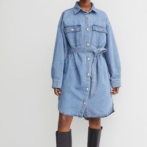 NWT new H&M tie belt denim shirt dress